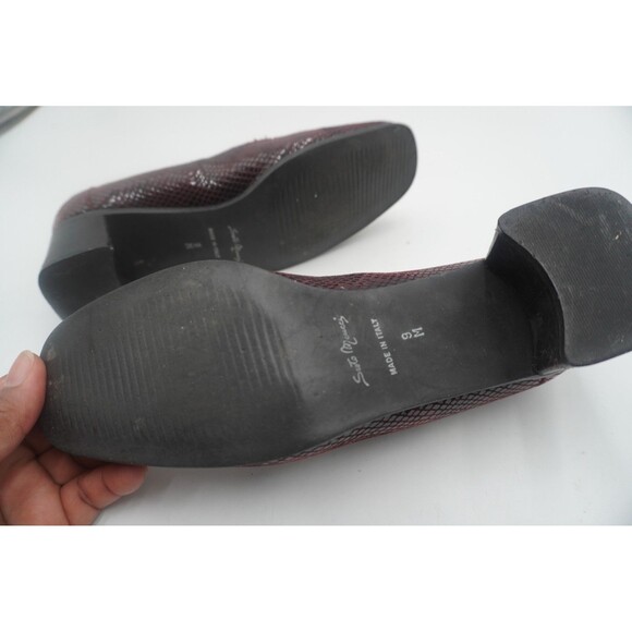 Sesto Meucci Italy Burgundy Snake Embossed Leather Low Heel Loafer Pumps Size 9M - Picture 11 of 12